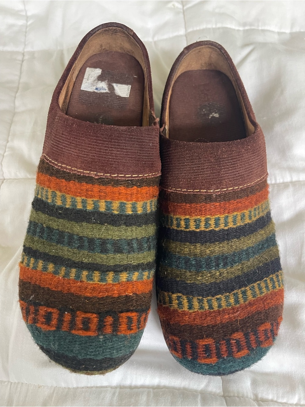 Born Leather slip-on clogs with Tribal Southwestern Patterned Fabric